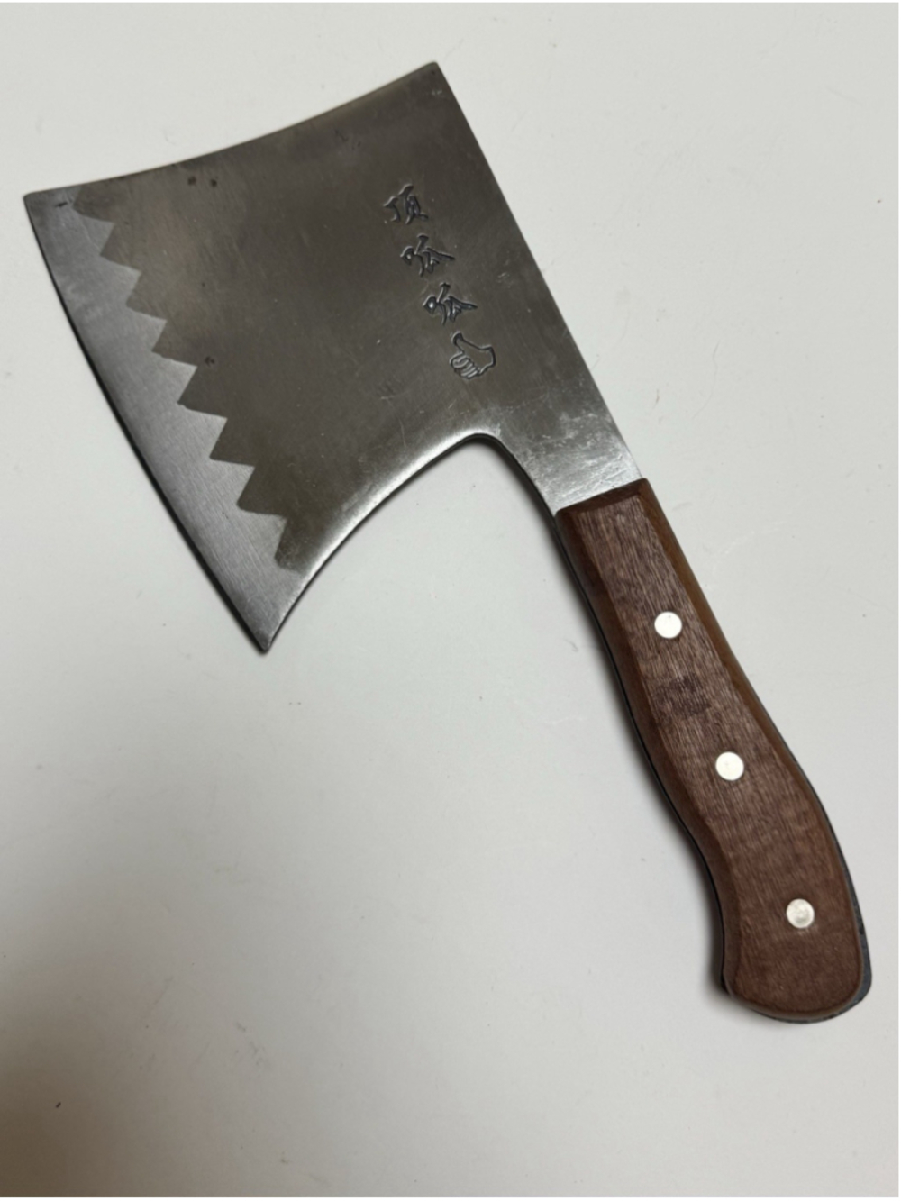 11" Wood Handle Thumbs Up 6" Steel Blade Full Tang Kitchen Japanese Meat Cleaver